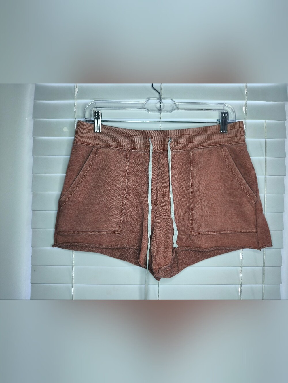 Aerie Womens Small Fleece Lounge Shorts Terracotta Pink Drawstring Raw Hem Sz S